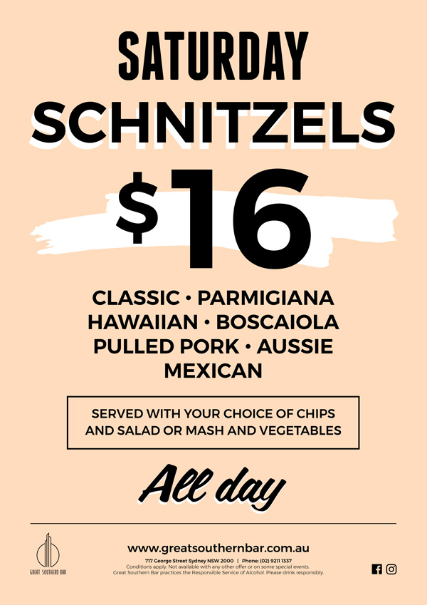 Saturday Schnitzel Special - Great Southern Bar