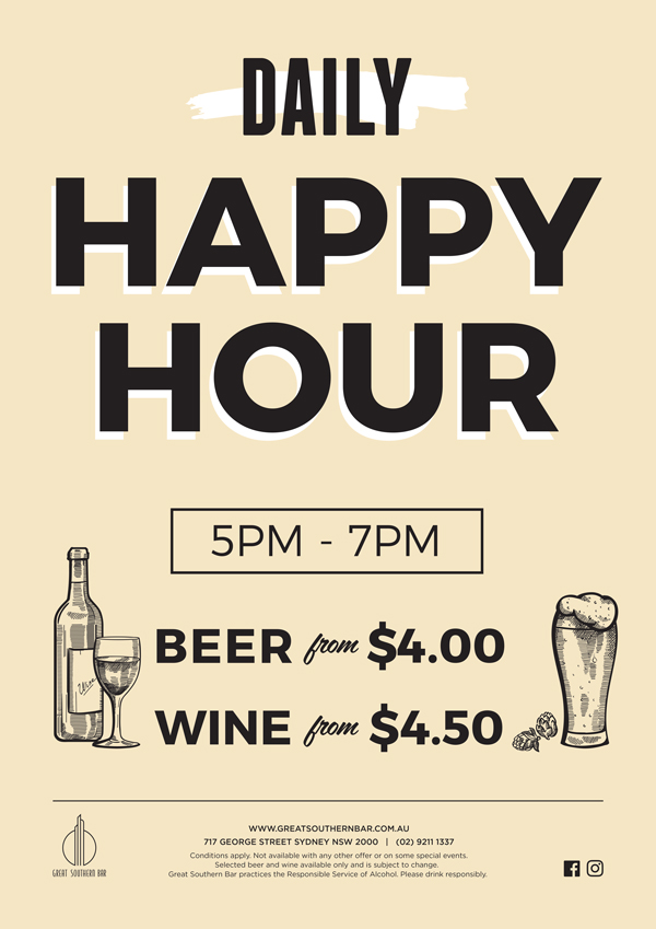 Daily Happy Hour | Great Southern Bar